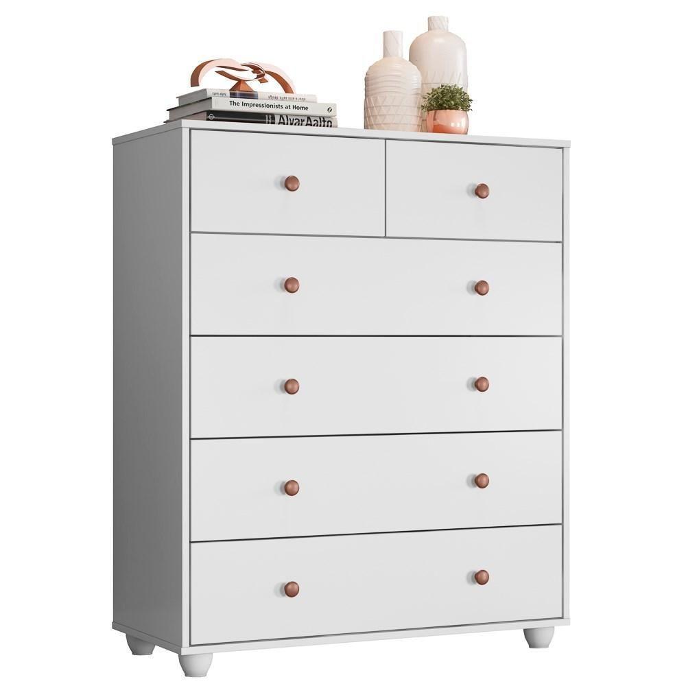 Cômoda 90cm 6 Gavetas Glória A02 Branco Fosco Liso - Mpozenato - 1