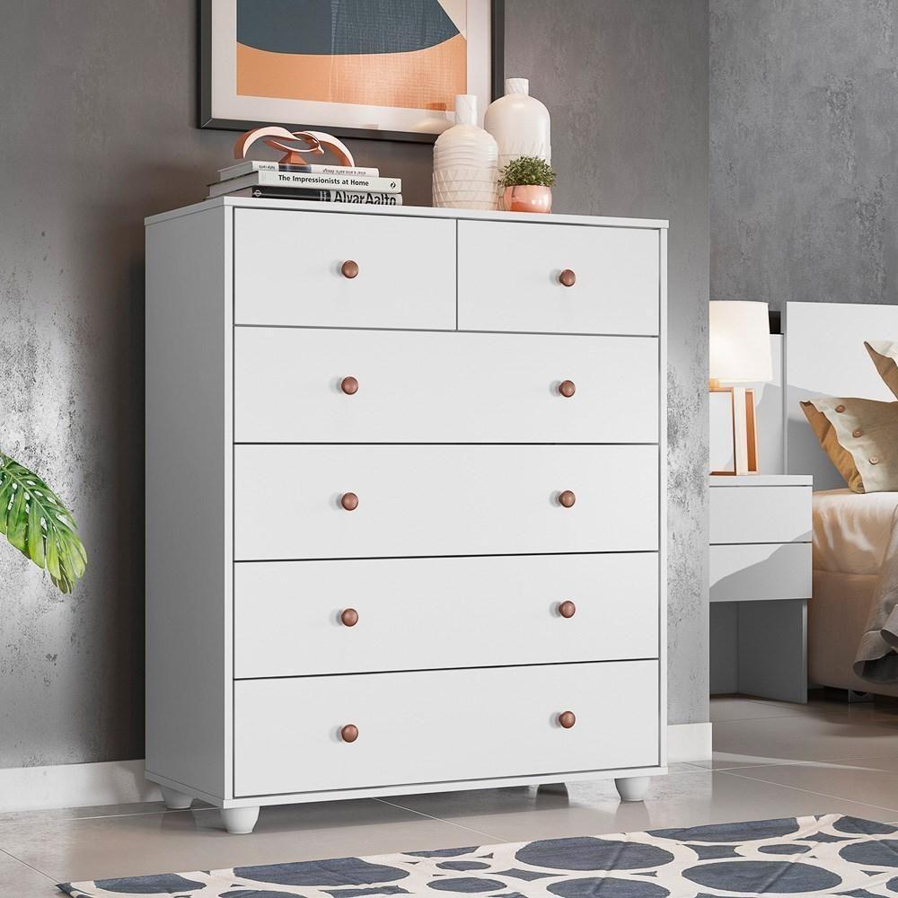 Cômoda 90cm 6 Gavetas Glória A02 Branco Fosco Liso - Mpozenato - 2