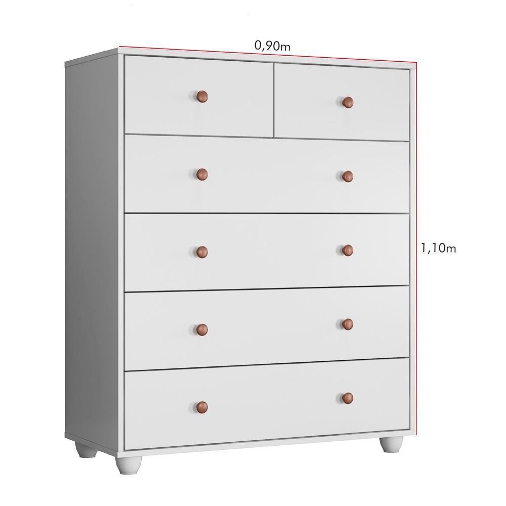 Cômoda 90cm 6 Gavetas Glória A02 Branco Fosco Liso - Mpozenato - 3