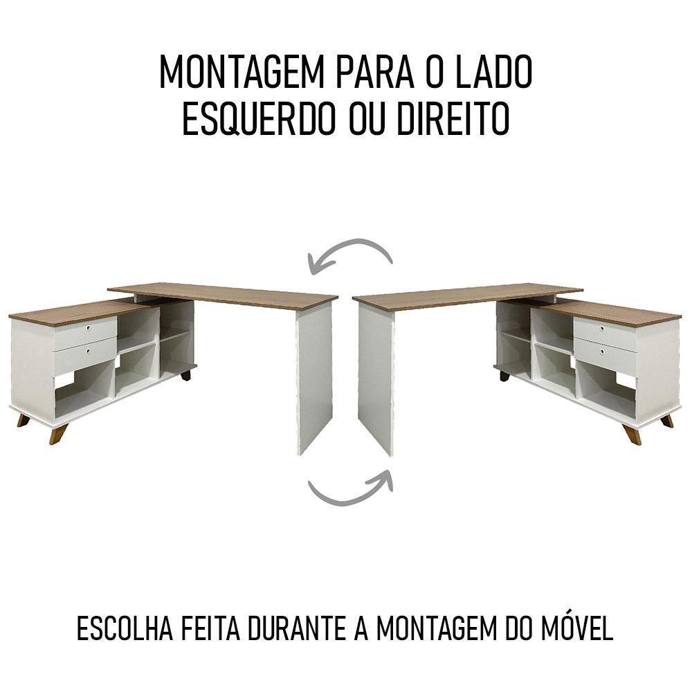 Mesa Escrivaninha Em L Golden E Balcão 1 Porta 3 Gavetas Merano A06 Olmo-branco - Mpozenato - 6