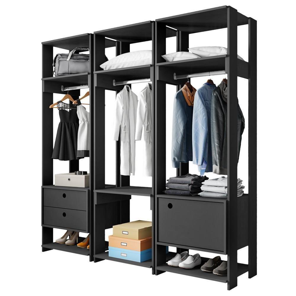Módulo Guarda Roupa Closet Casal 1 Porta 2 Gavetas Titan Preto Velluto - Móveis Leão - 1