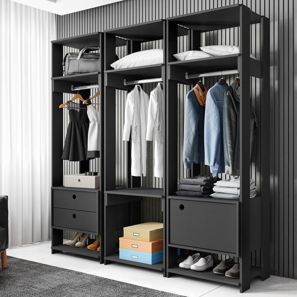 Módulo Guarda Roupa Closet Casal 1 Porta 2 Gavetas Titan Preto Velluto - Móveis Leão - 3
