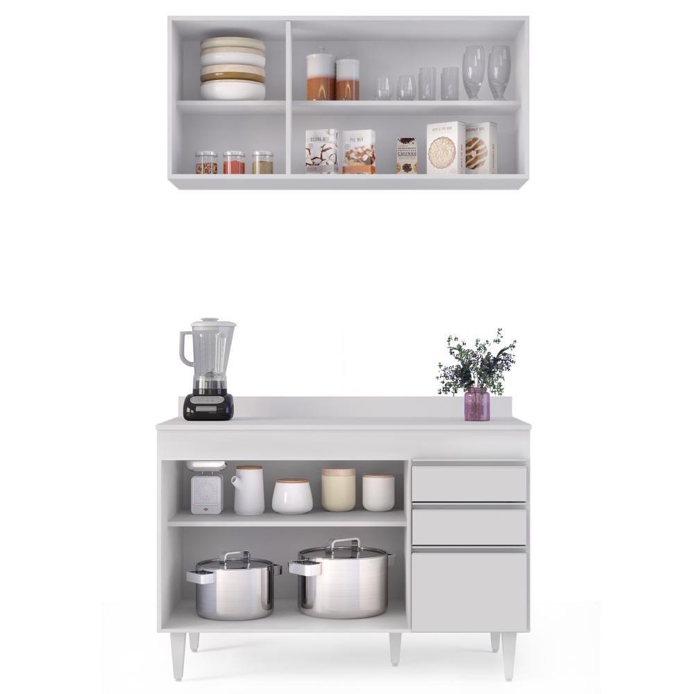 Armário Virgínia E Balcão Com Tampo Michigan 120cm Branco - Lumil - 3