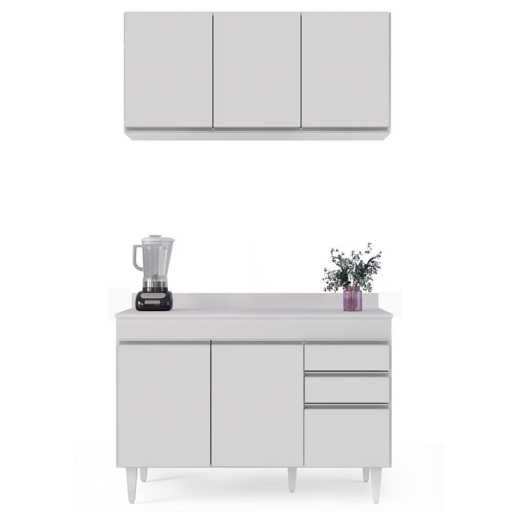 Armário Virgínia E Balcão Com Tampo Michigan 120cm Branco - Lumil - 7