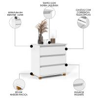 Cômoda Para Quarto 3 Gavetas 68cm Ej Branco - Ej Móveis - 3
