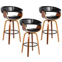 Kit 3 Banquetas Giratória Alta Com Encosto Base Madeira Ravi R02 Sintético Preto - Mpozenato - 1