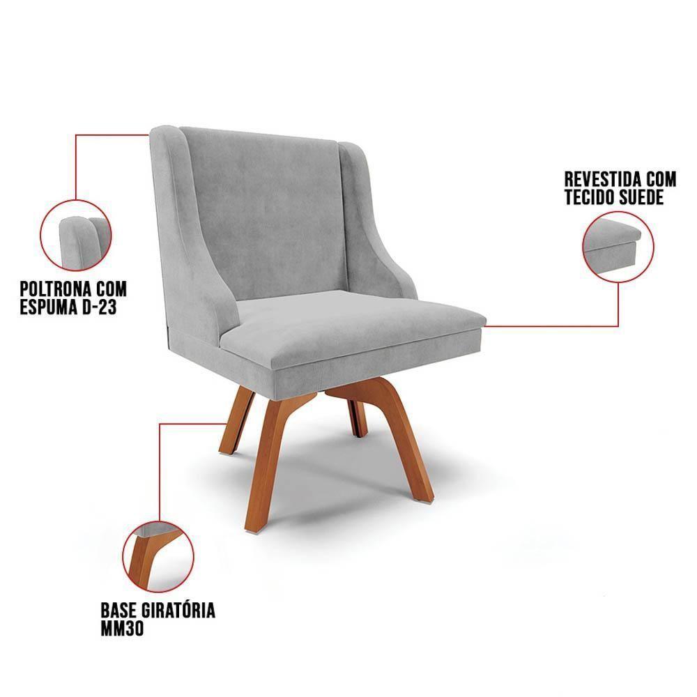 Cadeira Estofada Para Sala De Jantar Base Giratória De Madeira Lia Suede Cinza - Ibiza - 3