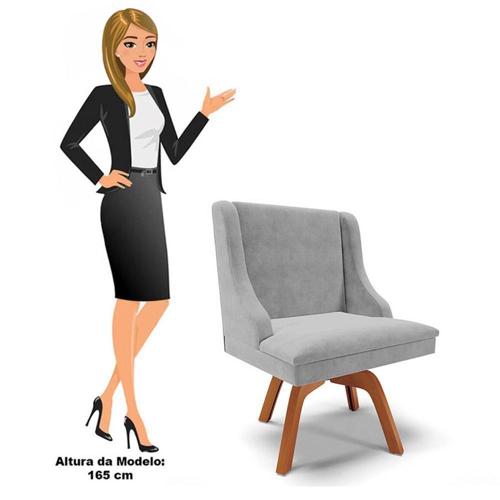 Cadeira Estofada Para Sala De Jantar Base Giratória De Madeira Lia Suede Cinza - Ibiza - 5