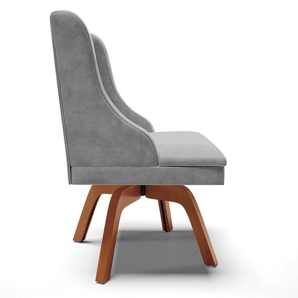 Cadeira Estofada Para Sala De Jantar Base Giratória De Madeira Lia Suede Cinza - Ibiza - 6