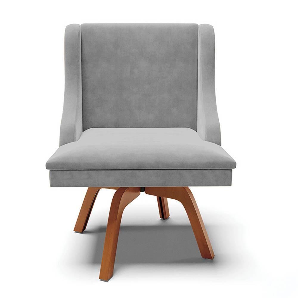Cadeira Estofada Para Sala De Jantar Base Giratória De Madeira Lia Suede Cinza - Ibiza - 7