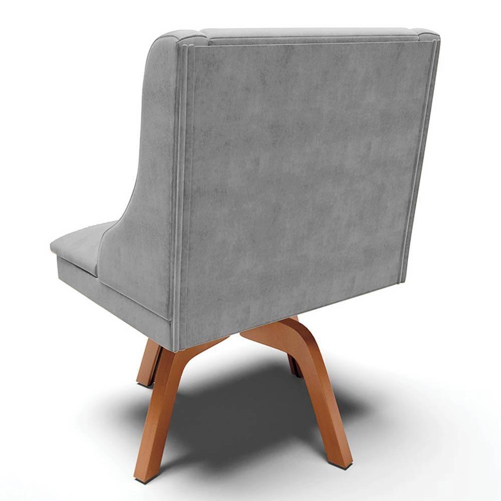 Cadeira Estofada Para Sala De Jantar Base Giratória De Madeira Lia Suede Cinza - Ibiza - 8