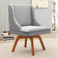 Cadeira Estofada Para Sala De Jantar Base Giratória De Madeira Lia Suede Cinza - Ibiza - 2