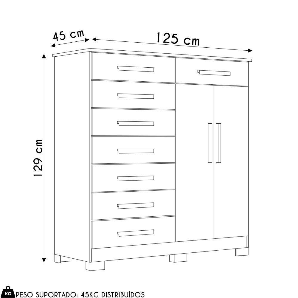 Cômoda Sapateira 8 Gavetas 2 Portas 125cm Verona Cinamomo - Albatroz - 4