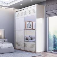 Guarda Roupa Solteiro Com Espelho 179cm 2 Portas 100% Mdf Tw601e Off White - Dalla Costa - 3