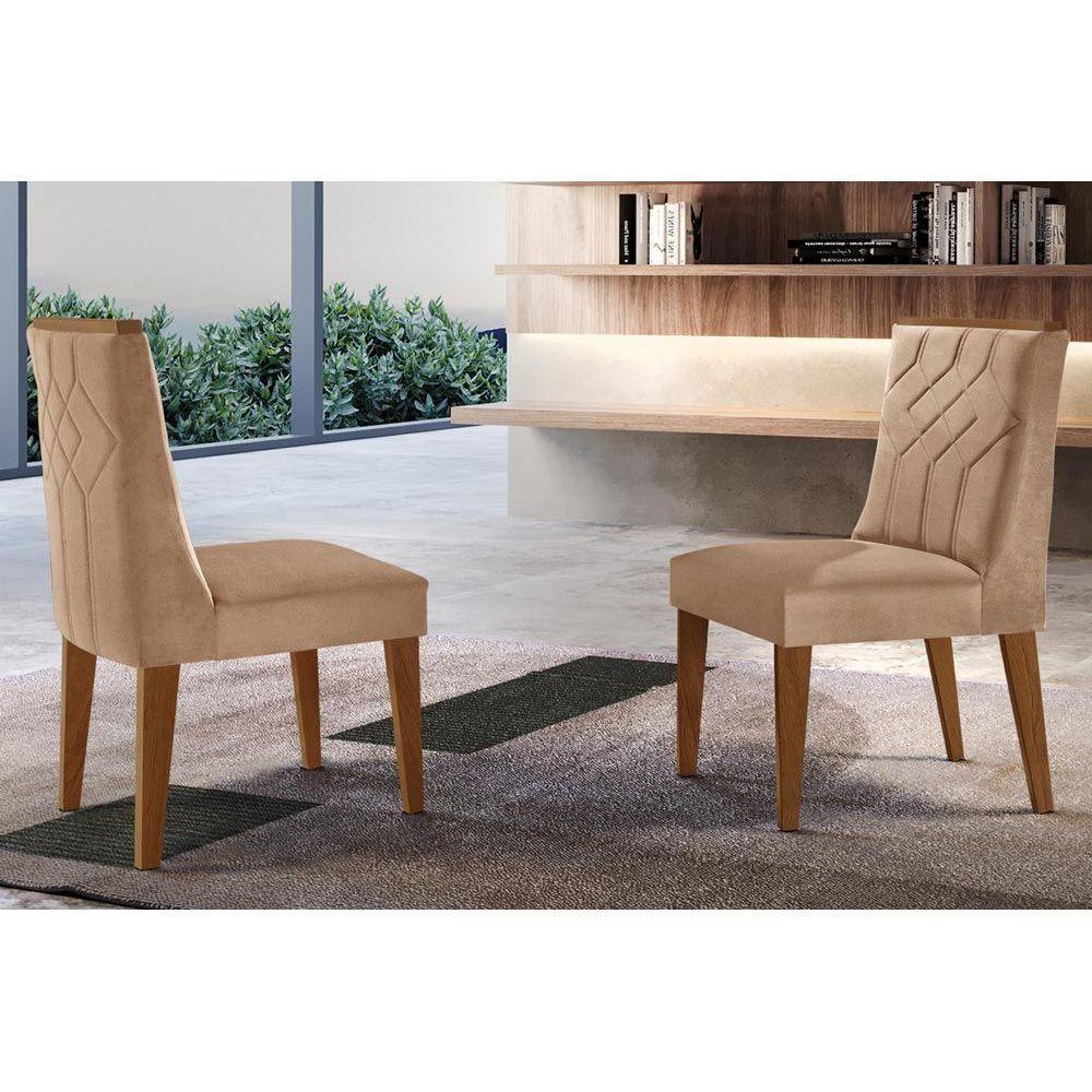 Cadeira Sala de Jantar Nevada Kit 2 Un MDF Imbuia/Linho Bouclê Creme - Rufato - 1