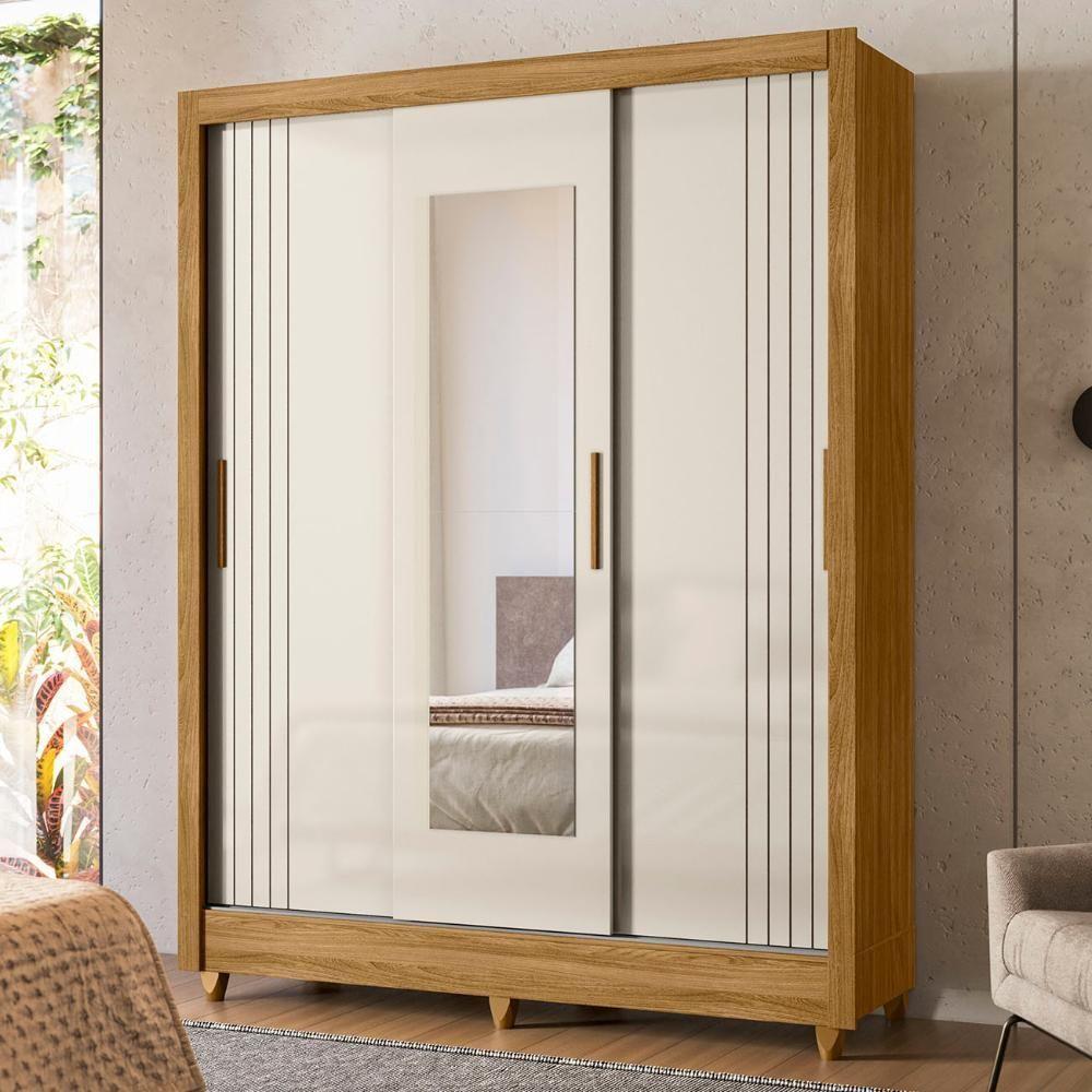 Guarda Roupa Solteiro Espelho 3 Portas Viena M07 Freijó-off - Mpozenato - 2