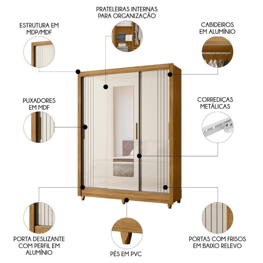 Guarda Roupa Solteiro Espelho 3 Portas Viena M07 Freijó-off - Mpozenato - 3