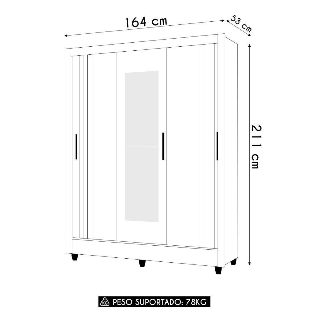 Guarda Roupa Solteiro Espelho 3 Portas Viena M07 Freijó-off - Mpozenato - 4