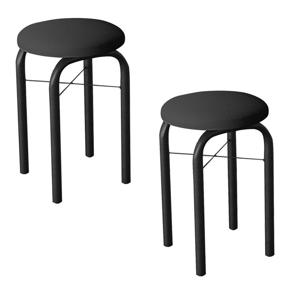 Kit 2 Banquetas Baixas Para Cozinha Em Aço Manu Sintético I01 Preto - Mpozenato - 1