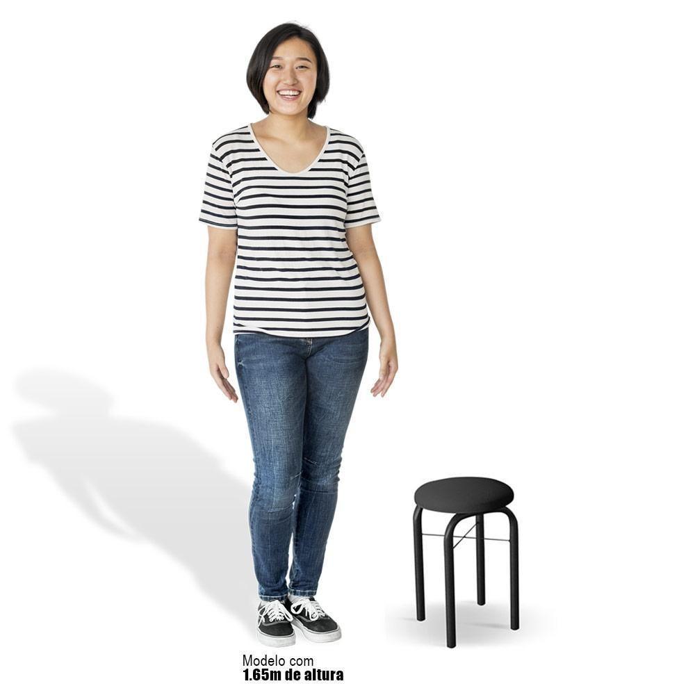 Kit 2 Banquetas Baixas Para Cozinha Em Aço Manu Sintético I01 Preto - Mpozenato - 5