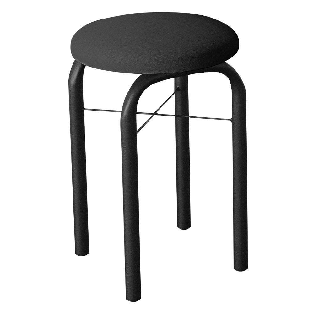 Kit 2 Banquetas Baixas Para Cozinha Em Aço Manu Sintético I01 Preto - Mpozenato - 6