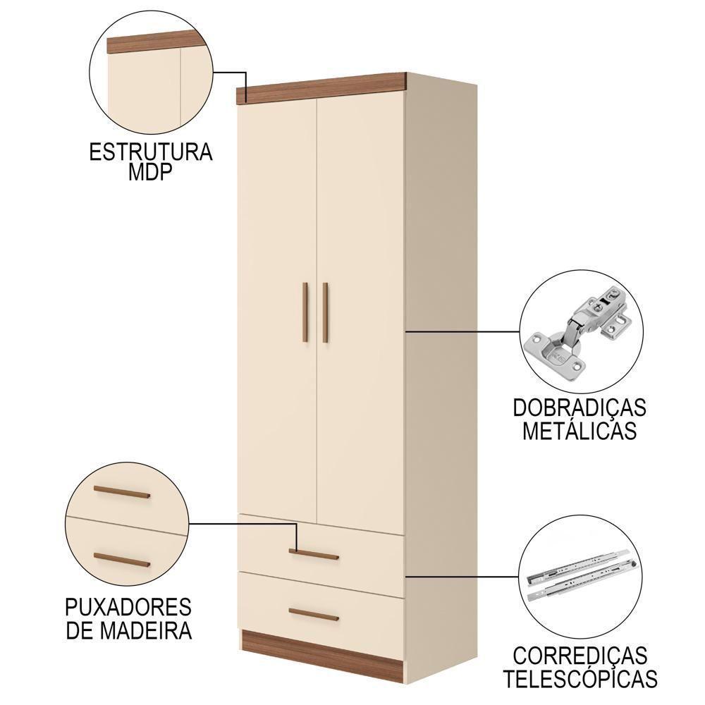 Guarda Roupa Infantil 2 Portas Chiara Off White-carvalho - Phoenix - 3