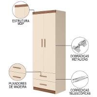 Guarda Roupa Infantil 2 Portas Chiara Off White-carvalho - Phoenix - 3