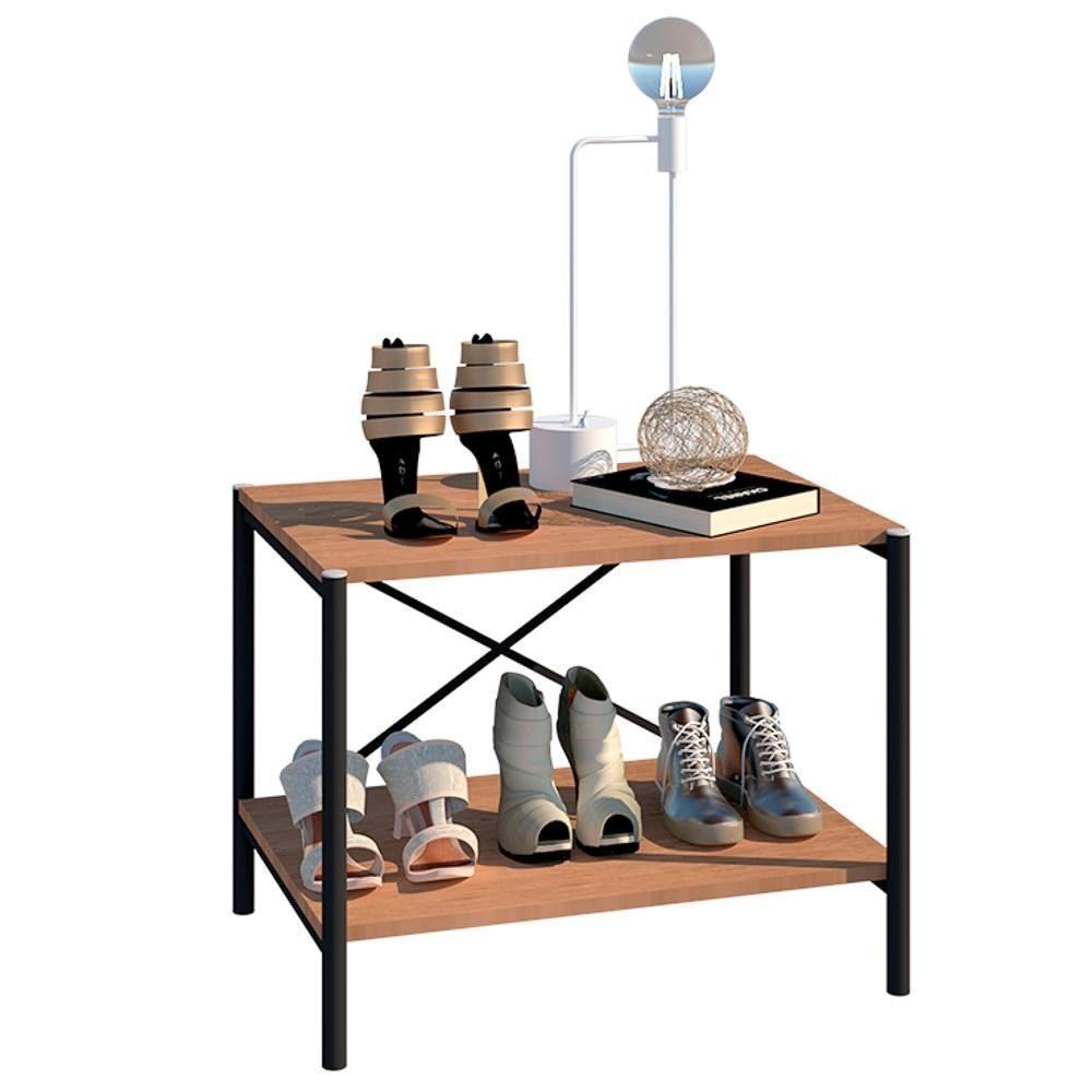 Sapateira Multiuso Hall De Entrada 60cm 2 Prateleiras Padova Demolição-preto - Artefamol - 1