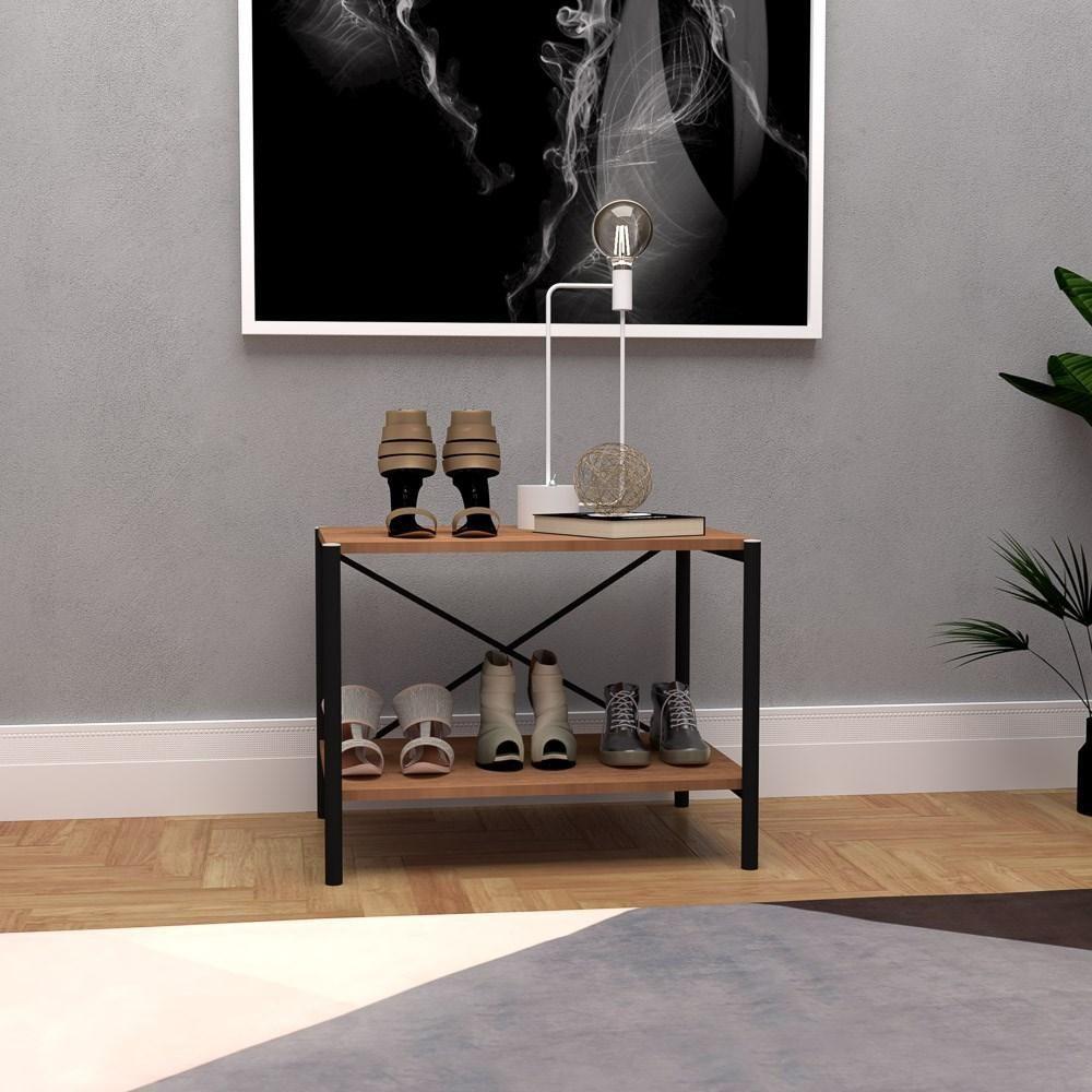 Sapateira Multiuso Hall De Entrada 60cm 2 Prateleiras Padova Demolição-preto - Artefamol - 2