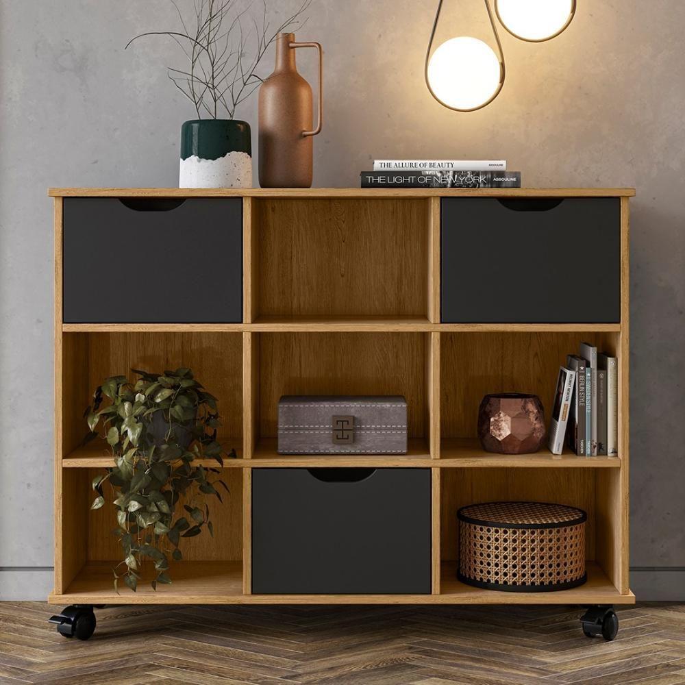 Nicho Organizador 3 Gavetas Com Rodízios Freijó-preto - Qmovi - 2