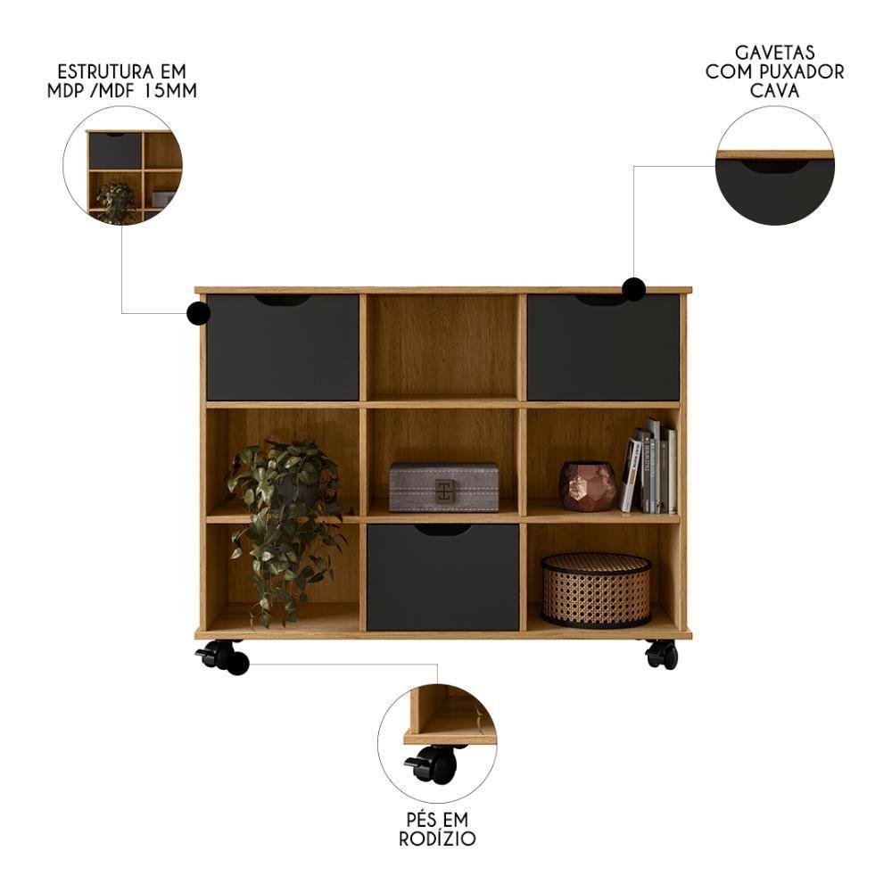 Nicho Organizador 3 Gavetas Com Rodízios Freijó-preto - Qmovi - 3