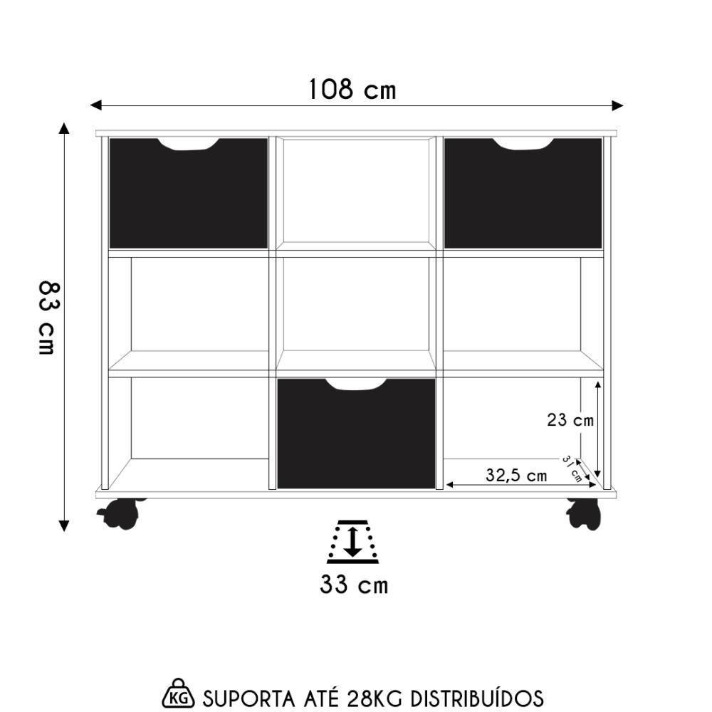 Nicho Organizador 3 Gavetas Com Rodízios Freijó-preto - Qmovi - 4