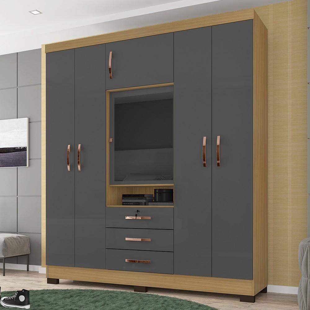 Guarda Roupa Casal Com Espelho 6 Portas Reino Unido Carvalho-grafite - Incorplac - 2