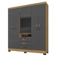 Guarda Roupa Casal Com Espelho 6 Portas Reino Unido Carvalho-grafite - Incorplac - 1