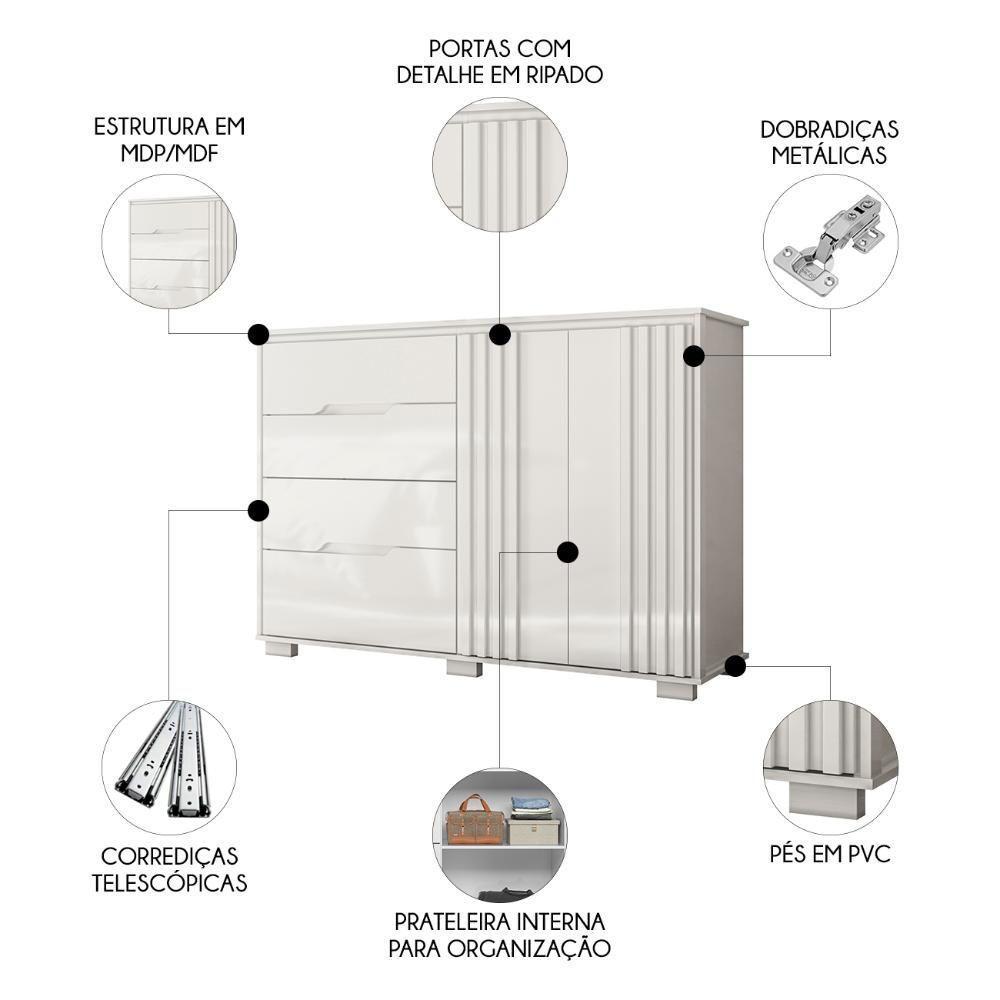 Cômoda Para Quarto 4 Gavetas 147cm Gênova M07 Branco - Mpozenato - 3