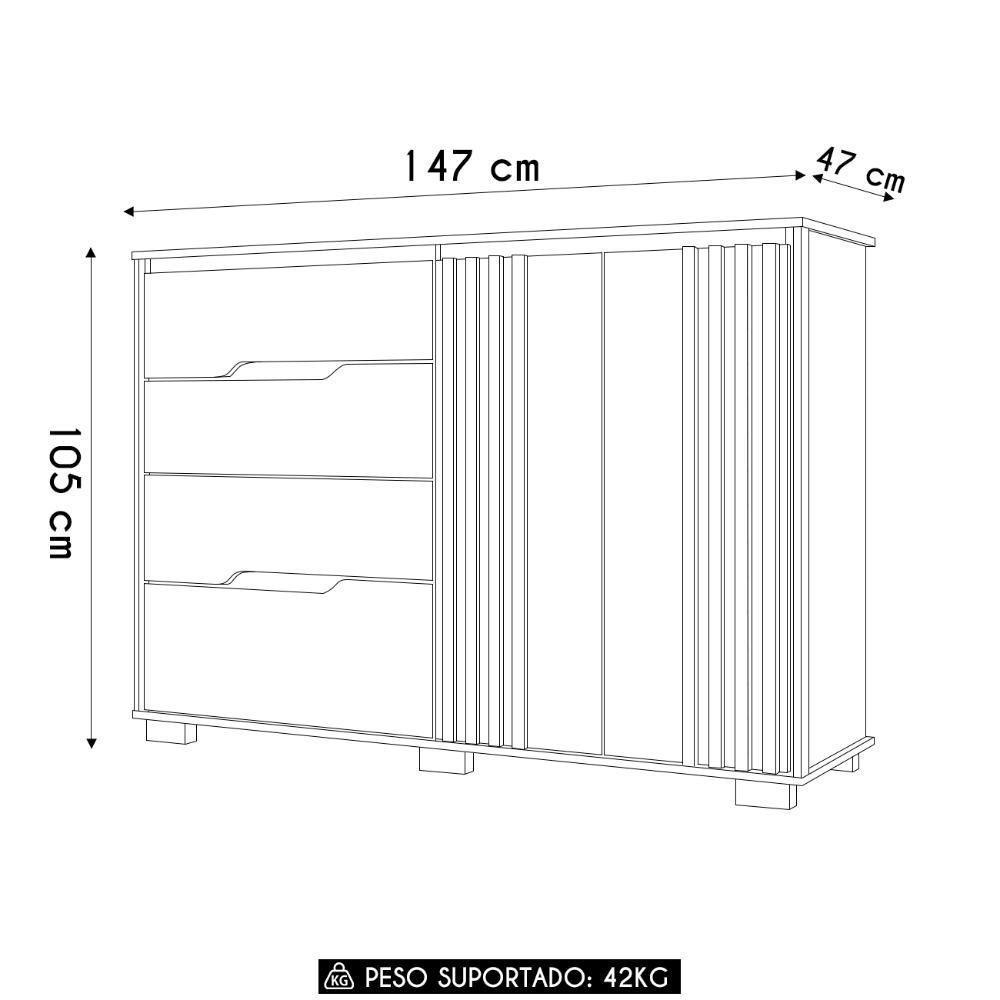 Cômoda Para Quarto 4 Gavetas 147cm Gênova M07 Branco - Mpozenato - 4