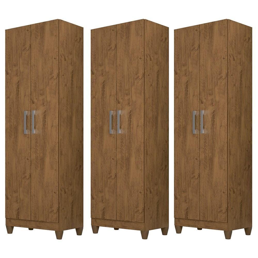 Kit 3 Armários Multiuso Organizador 2 Portas Astrid M07 Castanho Wood - Mpozenato - 1