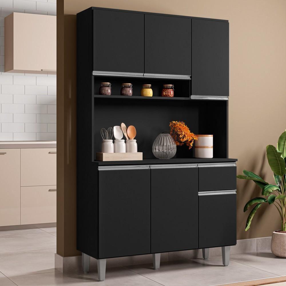 Kit Cozinha Compacta 105cm Com 6 Portas 1 Gaveta Márcia Preto Fosco - Ajl Móveis - 2