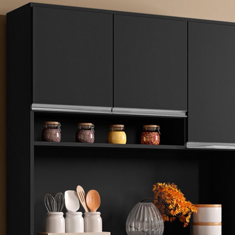 Kit Cozinha Compacta 105cm Com 6 Portas 1 Gaveta Márcia Preto Fosco - Ajl Móveis - 3