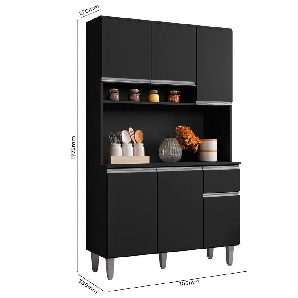 Kit Cozinha Compacta 105cm Com 6 Portas 1 Gaveta Márcia Preto Fosco - Ajl Móveis - 4