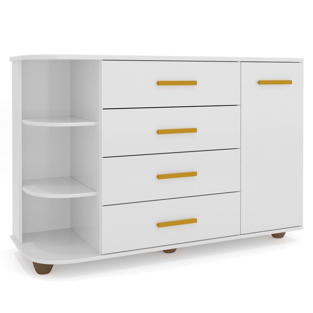 Cômoda Infantil Com Cantoneira E 4 Gavetas 100% Mdf New Lorena Branco - Phoenix - 1