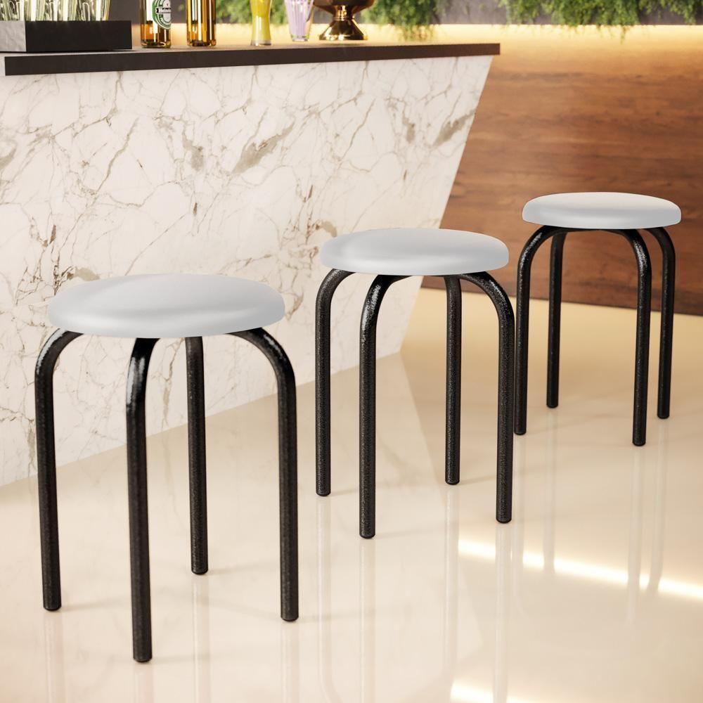 Kit 4 Banquetas Baixas Empilháveis Em Aço Maviê Sintético Branco-preto - Mpozenato - 2