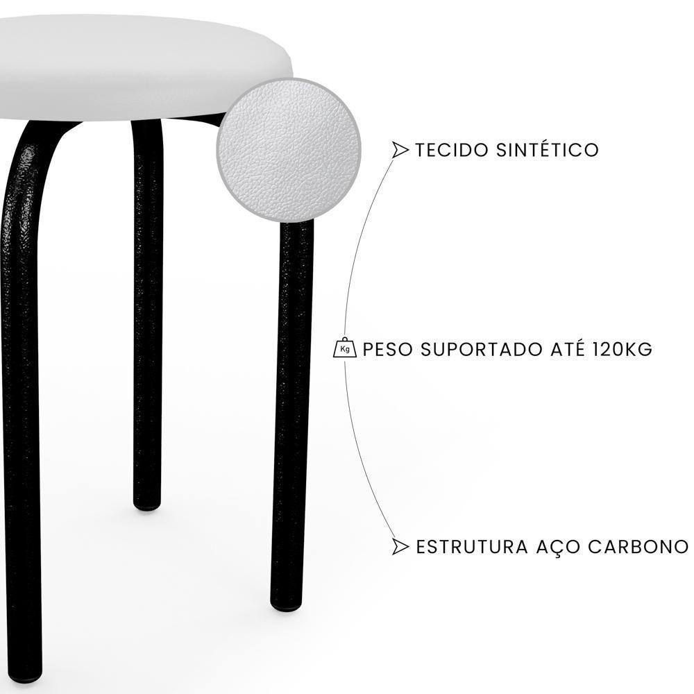 Kit 4 Banquetas Baixas Empilháveis Em Aço Maviê Sintético Branco-preto - Mpozenato - 3