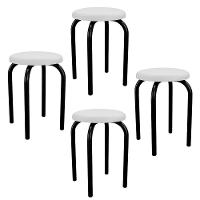 Kit 4 Banquetas Baixas Empilháveis Em Aço Maviê Sintético Branco-preto - Mpozenato - 1