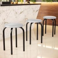 Kit 4 Banquetas Baixas Empilháveis Em Aço Maviê Sintético Branco-preto - Mpozenato - 2