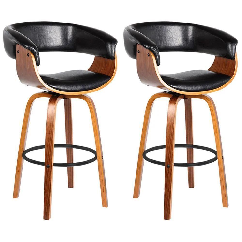 Kit 2 Banquetas Giratória Alta Com Encosto Base Madeira Ravi R02 Sintético Preto - Mpozenato - 1