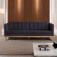 Sofá Living Hibisco 2,19m Em Corino Pés Em Madeira Cor Preto - 3