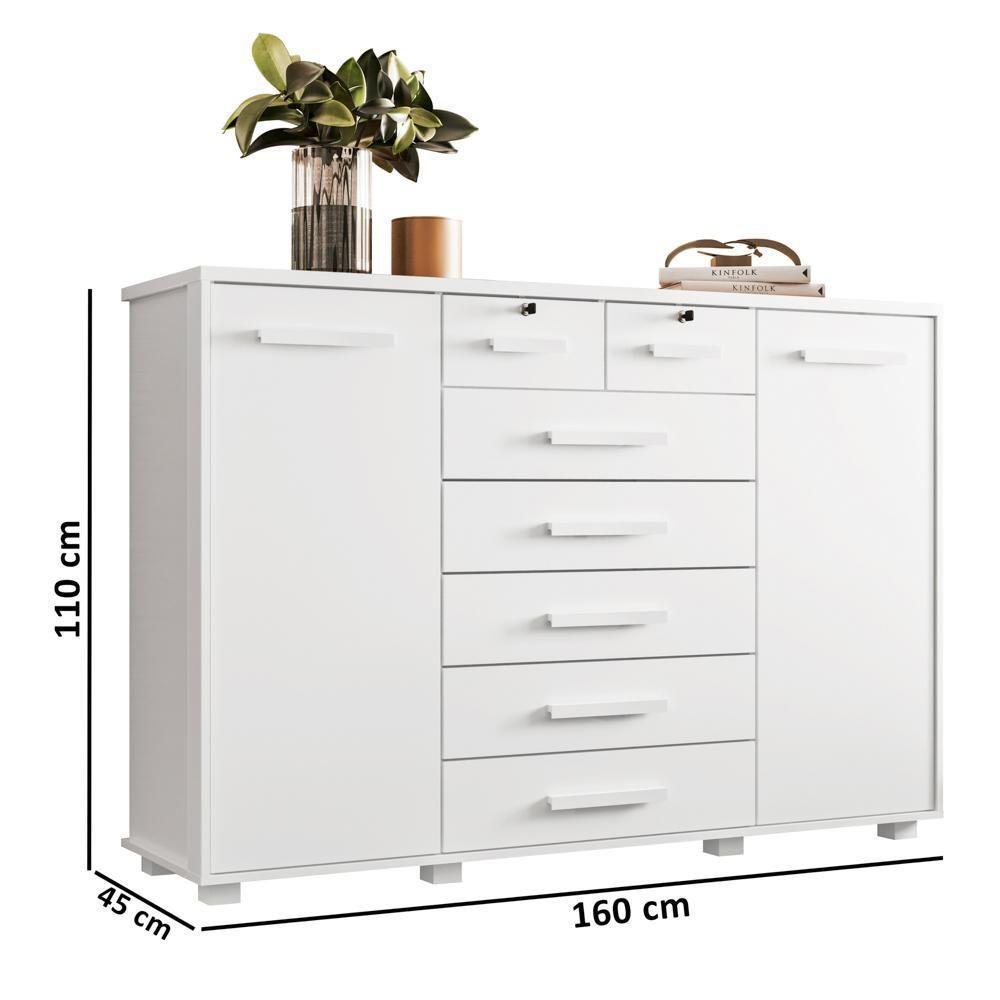 Cômoda Sapateira Para Quarto 160cm 2 Portas 7 Gavetas Fontaine A02 Branco Fosco - Mpozenato - 4