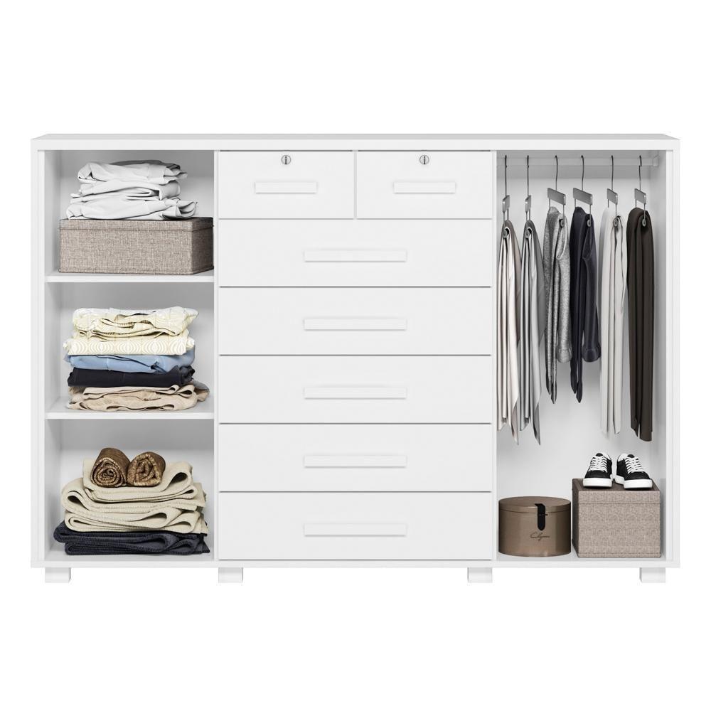 Cômoda Sapateira Para Quarto 160cm 2 Portas 7 Gavetas Fontaine A02 Branco Fosco - Mpozenato - 7