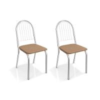 Cadeira Sala de Jantar Noruega 2C077 Kit 2 Un Cromado/Linho Capuccino - Kappesberg - 1